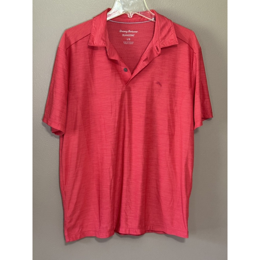 Tommy Bahama IslandZone Polo Mens Large Red Textured Short Sleeve 192-T222195